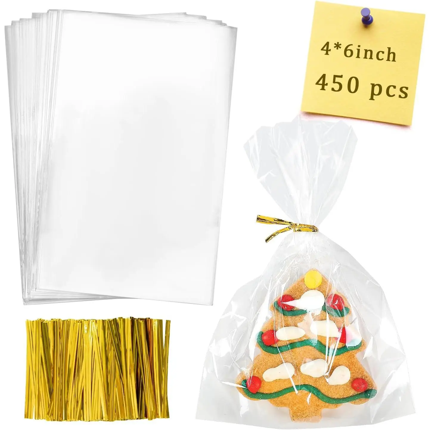 Cellophane Bags 450Pcs 4X6 Treat Bags with Ties Goodie Bag Clear Plastic Bag for Packaging Party Favor Gift Cookie Candy Bakery Christmas Valentines Day Easter Cellophane Wrap