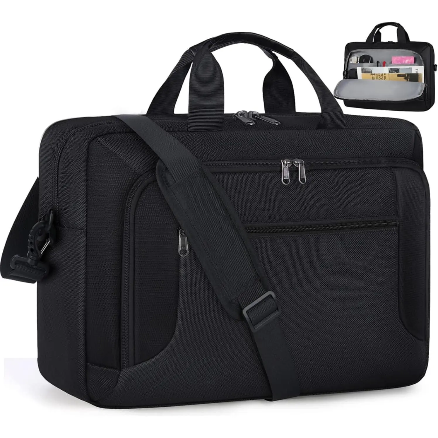 Laptop Bag 17.3 Inch Laptop Briefcase Large Waterproof Laptop Case for Men Women Business Office Work Computer Bag 17 Inch Adjustable Shoulder Messenger Bag, Black