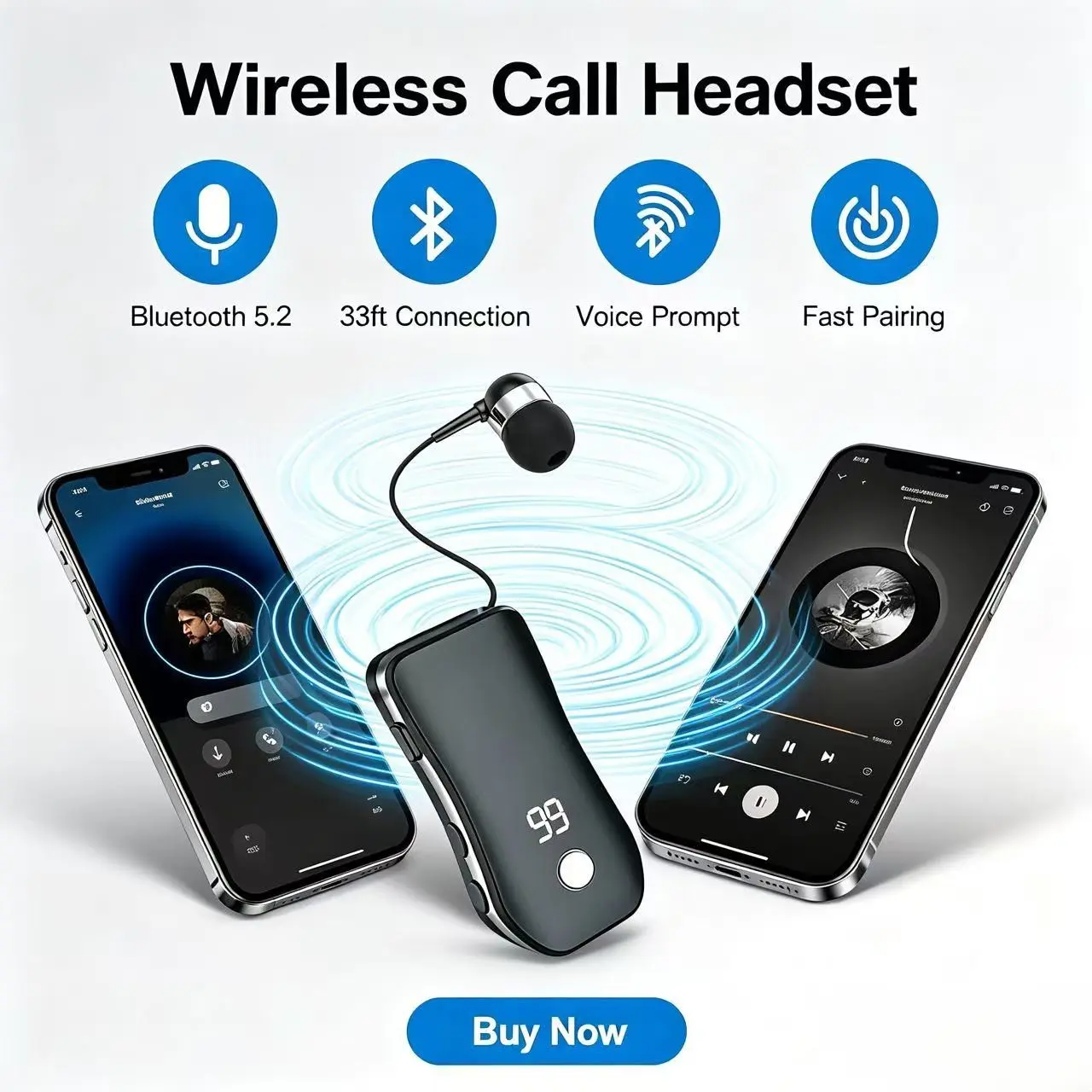 Clip-On Bluetooth-compatible Earbud, HD Noise-Canceling Call, One-Button Control, Long Battery Life, Dual Device Connection, Ideal for Driving, Live Streaming, Business Meetings, Multifunctional Earbuds