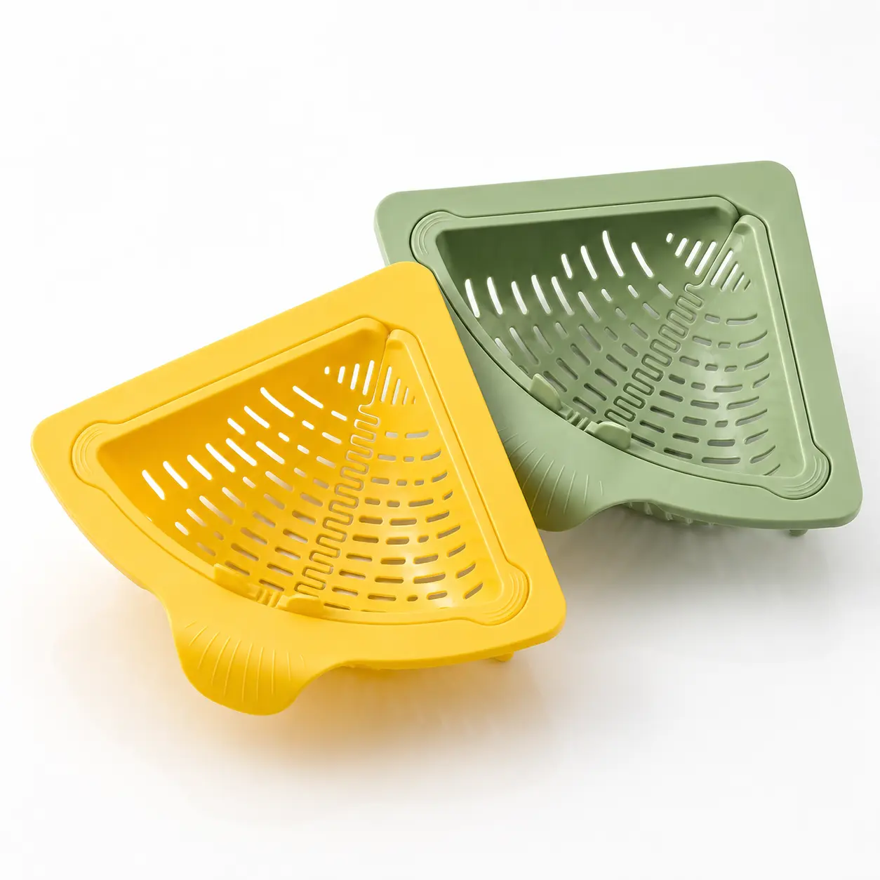 Magnetic Triangular Sink Strainer Basket with Twist-Open Bottom, No-Drill Corner Drain Filter for Food Scraps, Produce and Kitchen Sink Storage