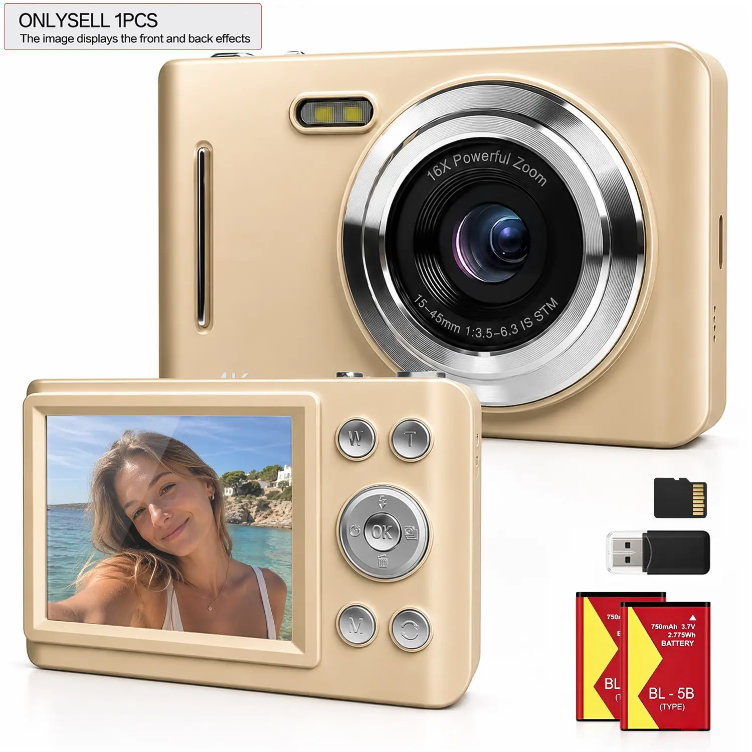 Portable Digital Point and Shoot Camera with Dual Rechargeable Batteries, Free Memory Card and Reader, Ideal for Creators and Travelers, Compact Vlogging Camera