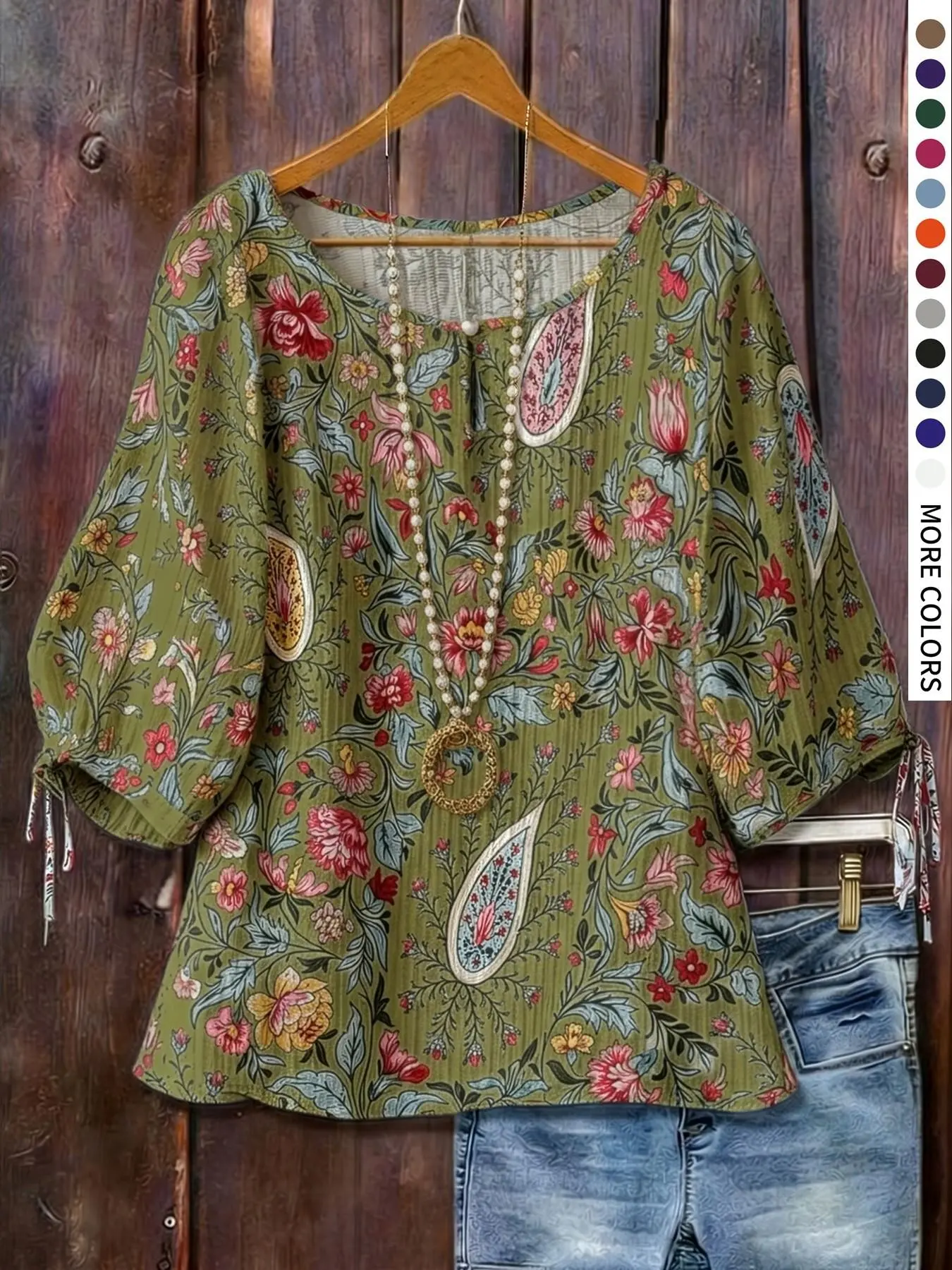 Plus Size Boho Floral Print Half Sleeve Blouse, Loose-Fit Round Neck, Multi-Color Options, Casual Summer Shirt for Daily Wear & Vacation