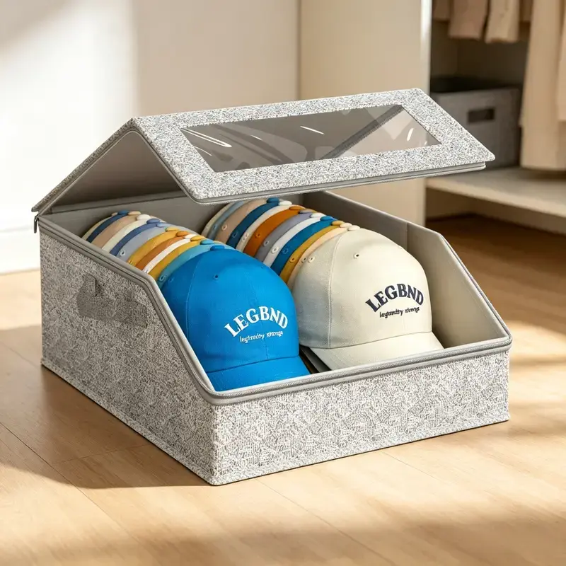 Baseball Cap Storage Box, Large Capacity Hat Organizer with Space Saving Design, Stackable Cap Holder Display Case for Closet, Bedroom, Entryway, Sports Gear Storage & Retail Display