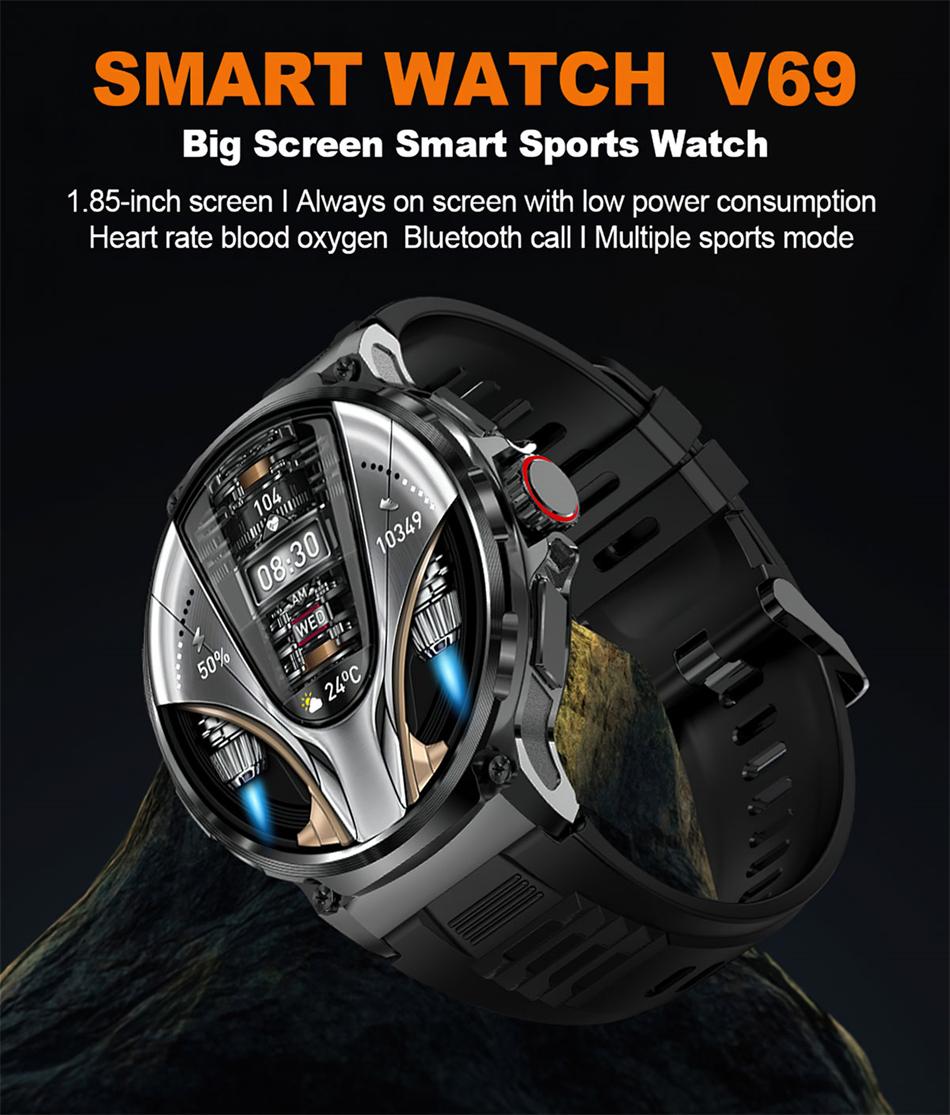 GPS V69 Smart Watch Men 1.85 inch 710 mAh Heart Rate GPS Sports IP68 Waterproof Bluetooth Talk  Smartwatch Man