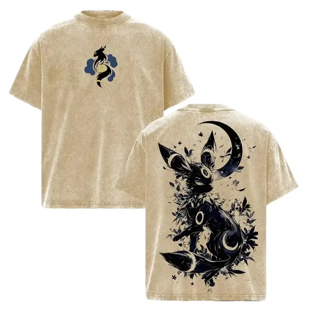 Umbreon Vintage Oversized Heavy Cotton Acid Washed T-Shirt, Pocket Monsters Anime Graphic Unisex Streetwear Top, Must-Have Collectible For Pokemon Fans, Perfect Birthday & Holiday Gift For Anime Lovers birthday gift
