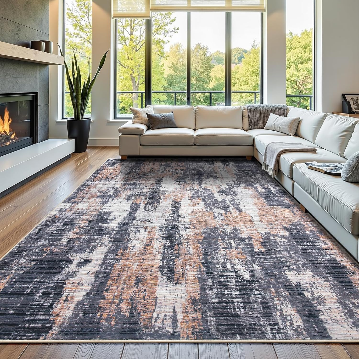 8x10 Large Area Rugs for Living Room, Machine Washable Rug, Soft Modern Abstract Rug for Bedroom, Stain Resistant Non Slip Low Pile Foldable Carpet for Dining Room Dorm Decor, Grey, Brown, Blue,4x6, 5x7, 6x9, 8x10 Feet 8x10 Large Area Rugs for Living Room, Machine Washable Rug, Soft Modern Abstract Rug for Bedroom, Stain Resistant Non Slip Low Pile Foldable Carpet for Dining Room Dorm Decor, Grey, Brown, Blue,4x6, 5x7, 6x9, 8x10 Feet