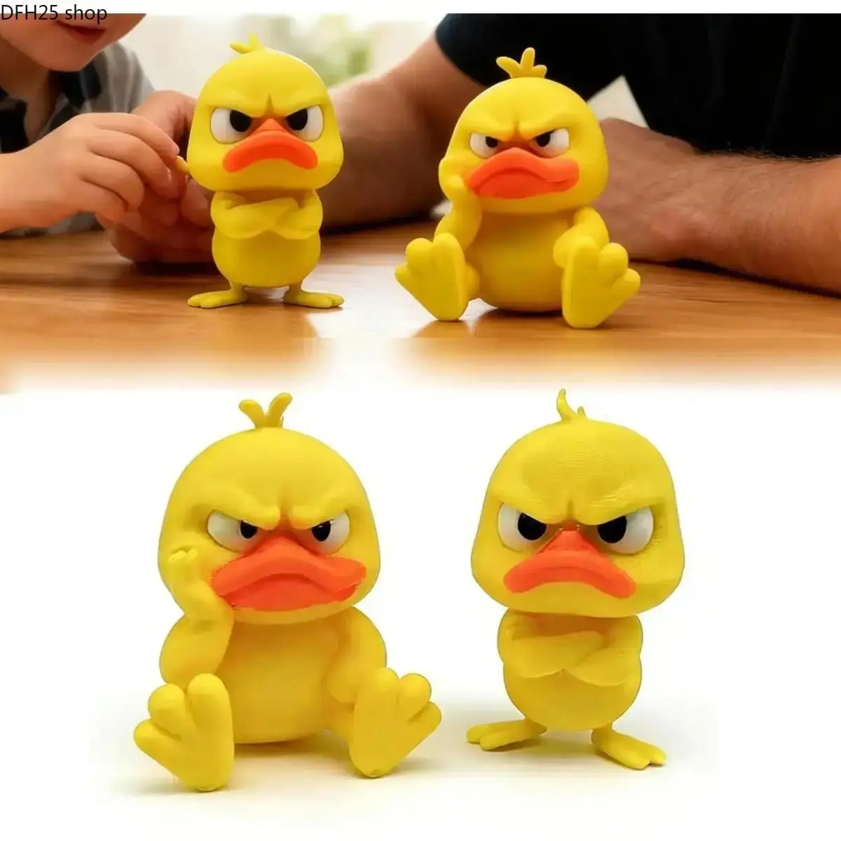 Cute Angry Duck Figurines Set, Mini Yellow Duck Desk Decor With Funny Expression Design, Small Ornament for Office, Bedroom, Car Interior, Home Decoration and Gift Giving