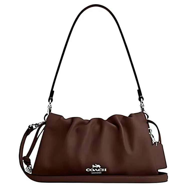 COACH Faye 26 Logo Drawstring Cloud Bag with Magnetic Closure – Smooth Leather Handbag for Women, Medium Size, Maple Color