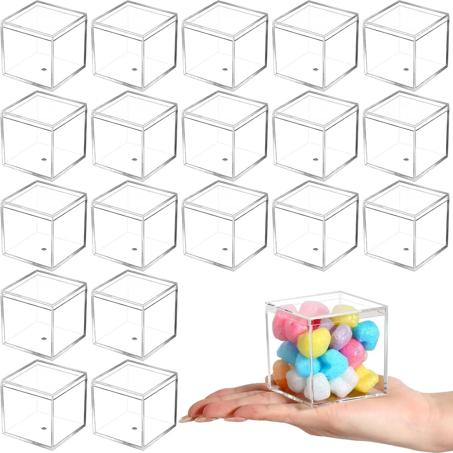 100 count Clear  Box with Lid 2.6 x 2.6 x 2.6 Inch Small Plastic Square Cube Containers Mini Clear Display Box   Box Storage Box for Candy    Gifts