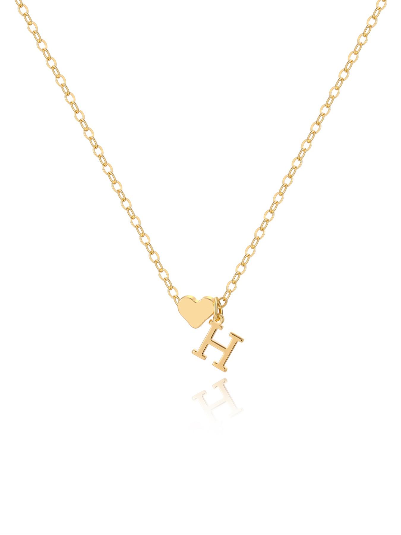 Classic Heart-Shaped Letter Name Engraved Pendant Necklace, Personalized Initial A-Z Fashion Love Necklace for Her