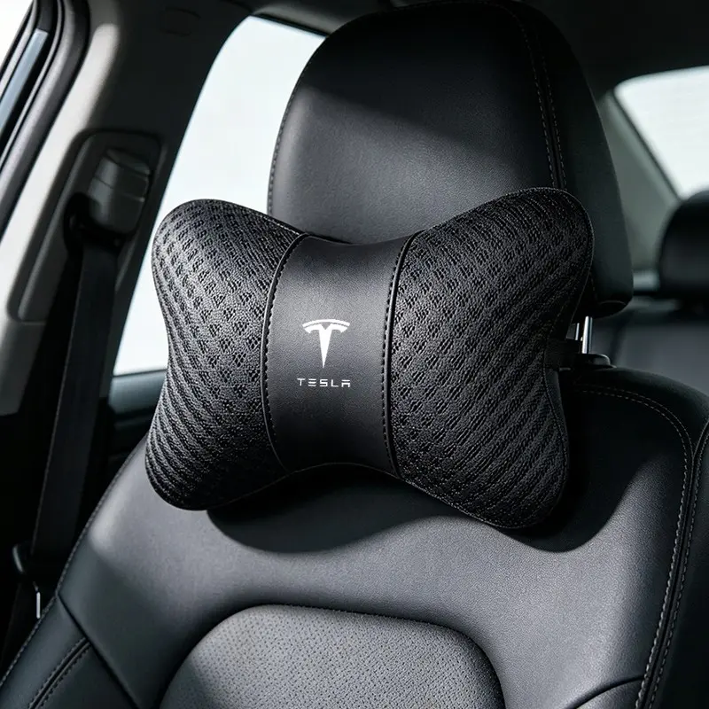 1PC Summer Ice Silk Automotive Car Seat Neck Pillow Headrest Rest Support Cushion Pad For Tesla Model 3 Model Y Model S X Roadster Cybertruck SpaceX Accessories