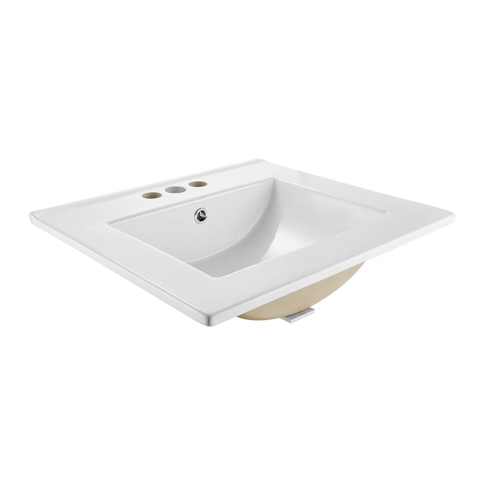 VEVOR Semi-Recessed White Ceramic Bathroom Sink, 20.08x18.31in Rectangular Home Indoor Lavatory Vanity Bowl, Drains Fast, with Overflow, 3 Faucet Holes, Drop-In Design for Small Spaces