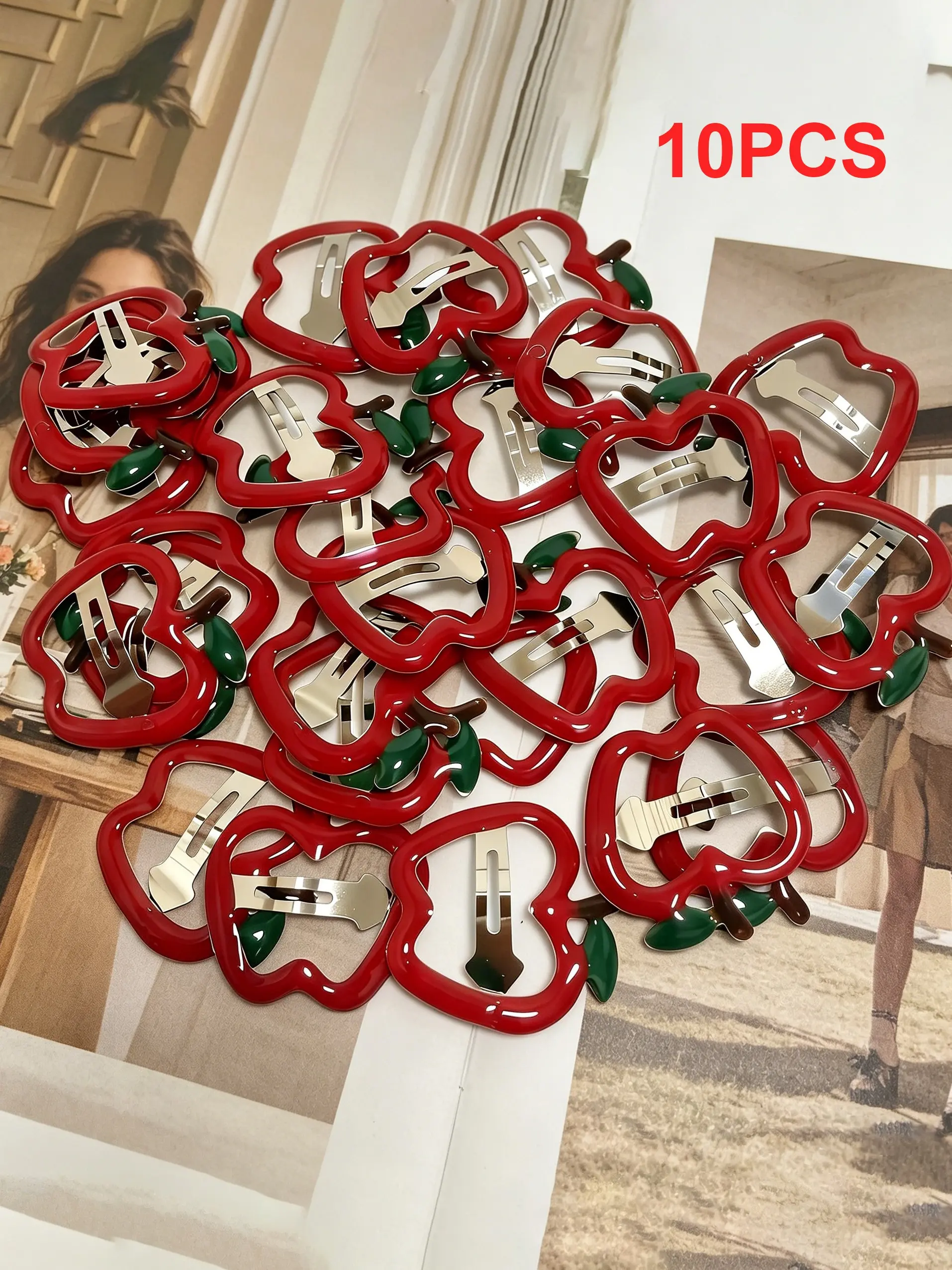 10pcs Cute Cartoon Apple Shape Hair Clip Set, Non-Slip Fashion Hair Accessories, Multifunctional Hair Pins, Ideal Gift for Women and Girls, Cute Hair Clips