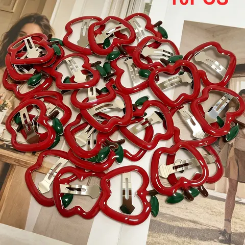 10pcs Cute Cartoon Apple Shape Hair Clip Set, Non-Slip Fashion Hair Accessories, Multifunctional Hair Pins, Ideal Gift for Women and Girls, Cute Hair Clips, Hairclip