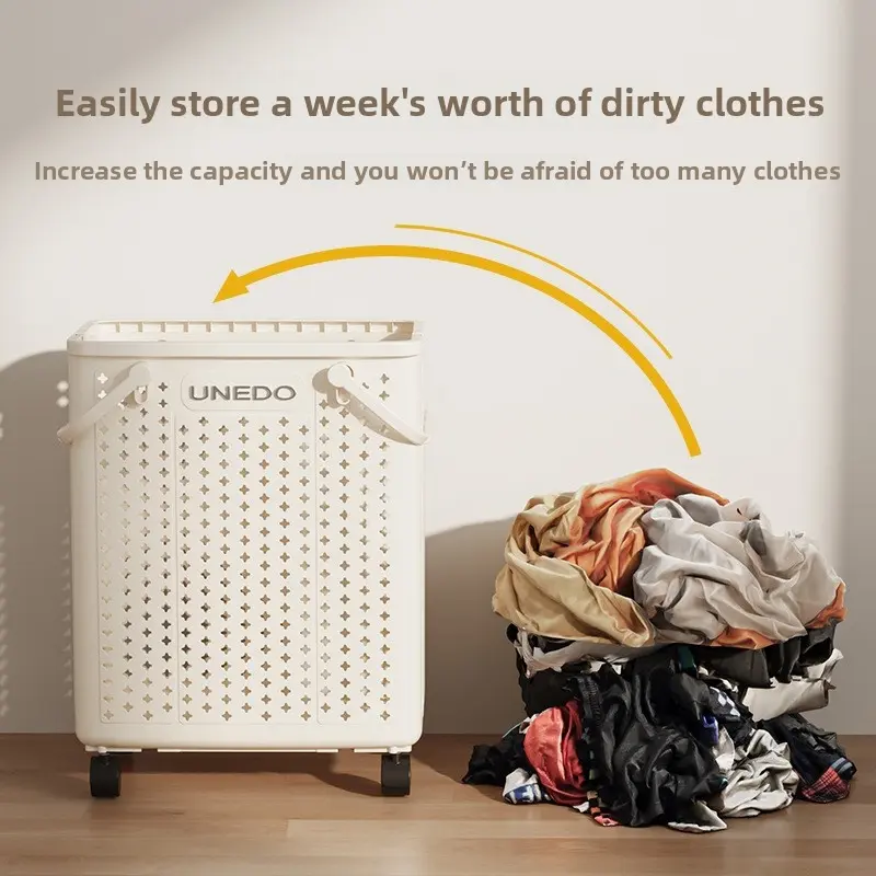 Large-capacity dirty laundry basket, plush toy organizer, home bathroom double-layer high-appearance clothes storage basket with wheels