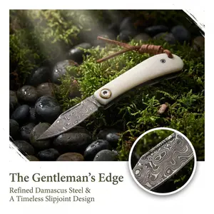 Portable Camping Hiking Folding Knife, Damascus Blade, Bone Handle, Durable Fishing Tool, Ergonomic Design, Perfect Gift, Precision Camping Tool