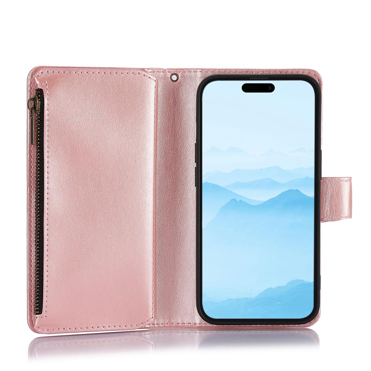 HISTORYOO For iPhone 17 Pro Max Air 17 16 15 14 Plus 13 12 Pro 17e 16e Case Lanyard Cute Floral Embossed Butterfly Wallet Wrist Strap 6 Card Slots Standing Function Zipper Pocket Soft PU Leather Flip Fold Stand Magnetic Closure Protective Cover Women Girl