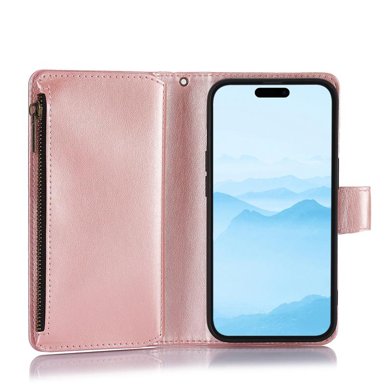 HISTORYOO For iPhone 17 Pro Max Air 17 16 15 14 Plus 13 12 Pro Phone Case Lanyard Cute Floral Embossed Butterfly Wallet Wrist Strap 6 Card Slots Standing Function Zipper Pocket Soft PU Leather Flip Fold Stand Magnetic Closure Protective Cover Women Girls