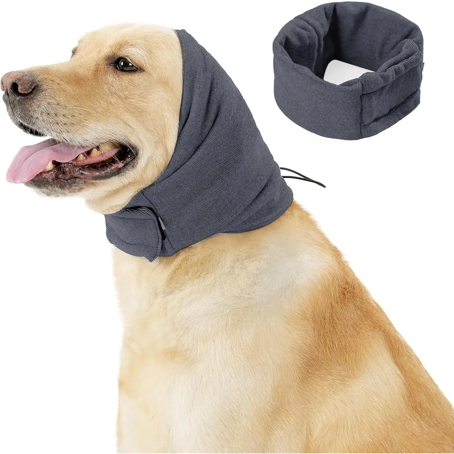 Quiet Ears for Dogs - Adjustable Ear Covers for Noise, No Shake Dog Head Wrap, Dog Calming Hood for Thunder, Lightning, Fireworks, Vet Visits, Polyester and Stretch Cotton Blend, Grey, Medium