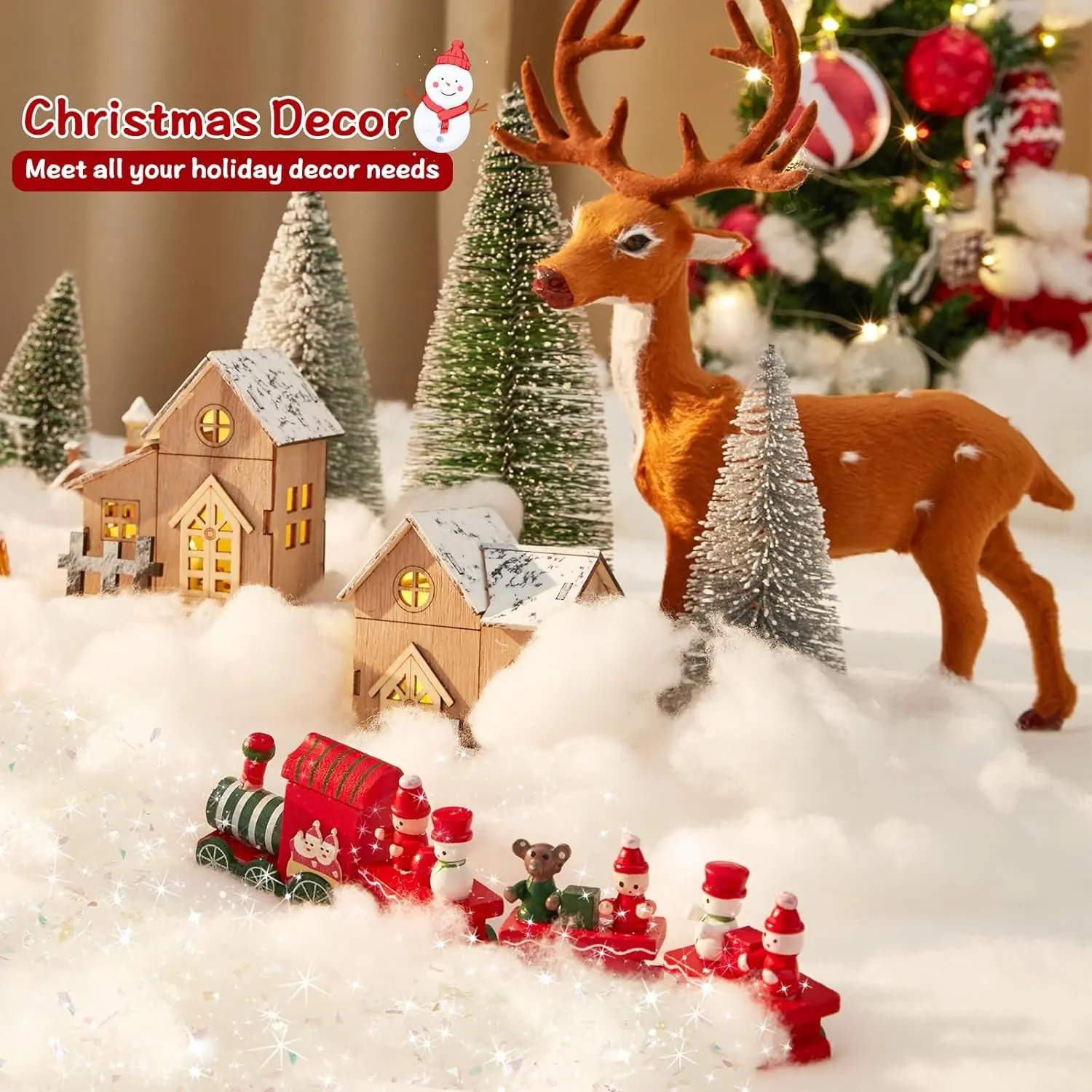 3pcs Christmas Fake Snow, Artificial Snow for White Christmas Tree Decorations, Soft Fluffy Snowflakes for Winter Wonderland,Twinkle Snow Glitter,Snow for Crafts Christmas Village Displays
