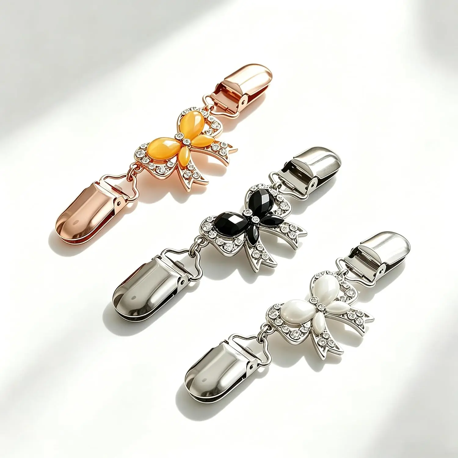 3 count Dress Clips  Cinch, Butterfly Sweater Cinch Clips  Cincher | 3 butterfly cinch clips in 3 colors with rustproof alloy design, tightens sweaters, dresses, shawls, shirts and pants.