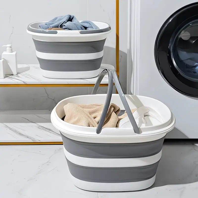 Foldable Plastic Basin With Carry Handle, Basin Container, Multi-Purpose Collapsible Water Bucket, Space-Saving Stackable Design, Portable Wash Tub For Laundry, Camping, Kitchen, Bathroom & Patio Storage, Can Be Used As Storage Basket, Home Goods