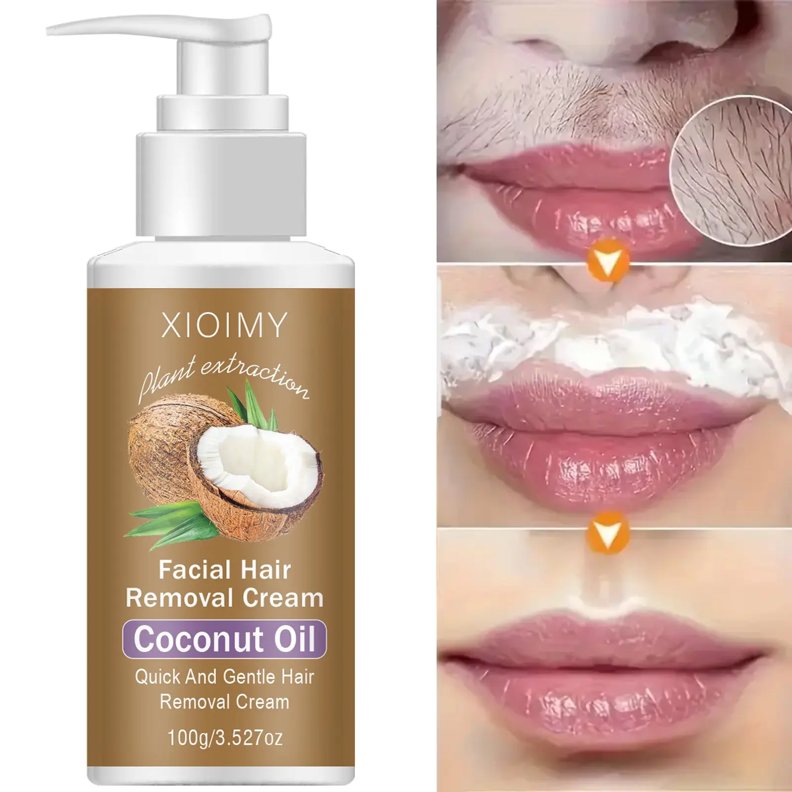 Coconut Hair Removal Cream, Depilatory Cream, Facial Hair Remover, Pain-Free Gentle Non-Irritating, Easy Hair Removal, Quick 5-Minute Depilation, Suitable for Lips, Armpits, Legs, Arms, Private Areas