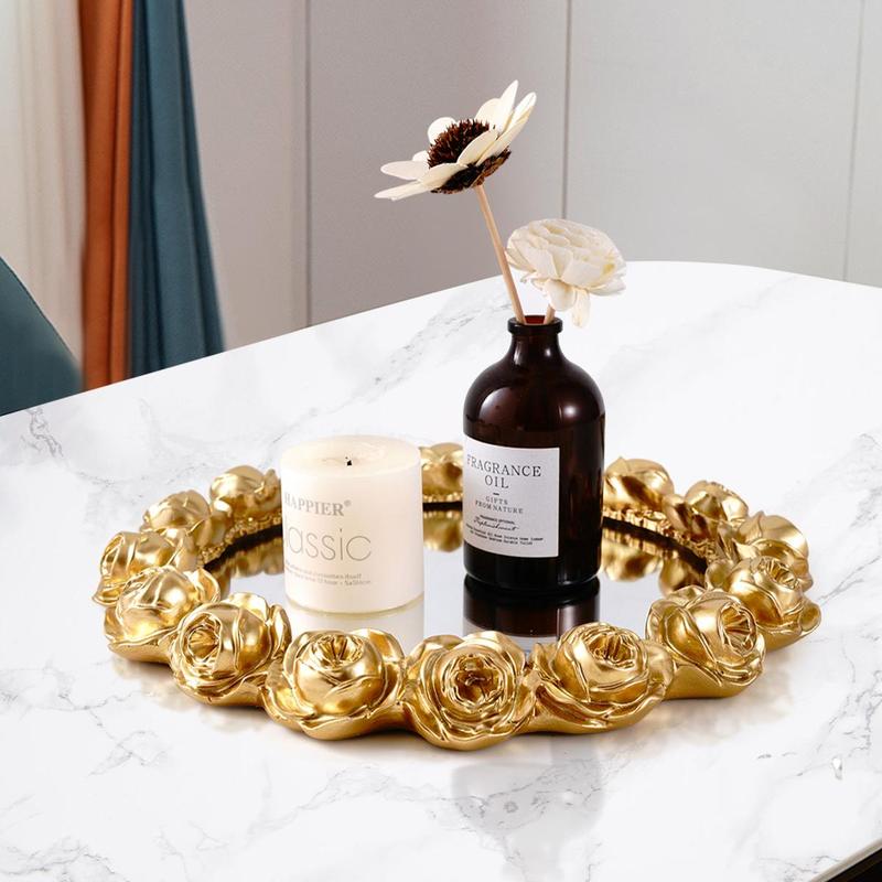 Rose Design Mirror Tray, 1 Count Exquisite Modern Style Desktop Makeup Storage Organizer, Desktop Makeup Organizer for Home Office Dormitory Bathroom, Bathroom Counter Organizer