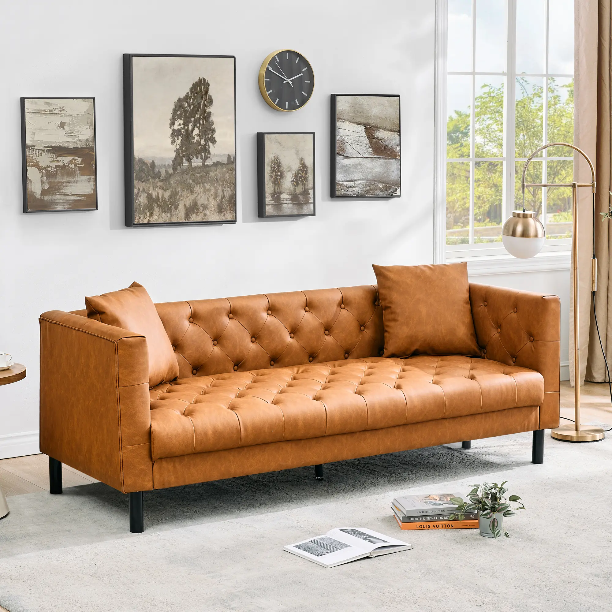 Modern Leather Sofa 81", Chesterfield Style 3-Seater Couch with Deep Seat, Hand-Tufted Button Quilting, Vintage Couch for Living Room, Apartment & Office