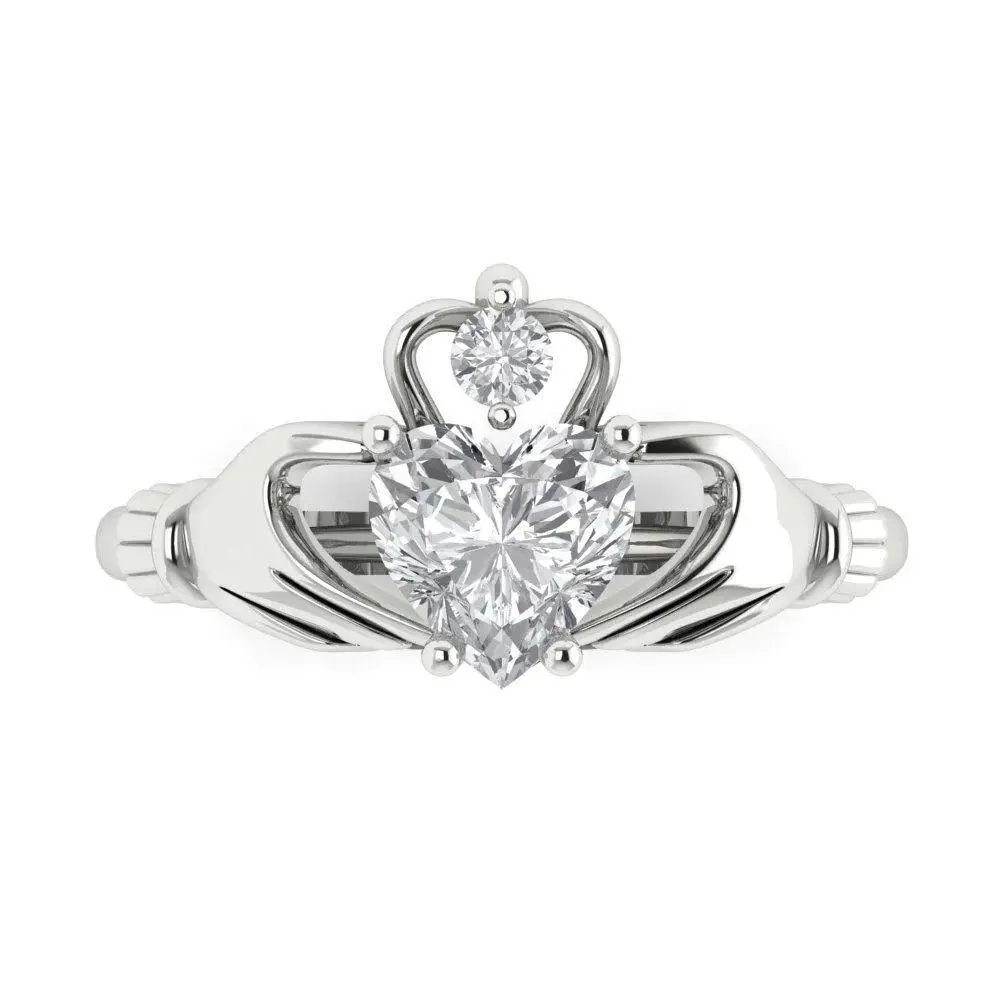 1.5ct Heart CZ Claddagh Ring for Women, Sterling Silver Plated Irish Promise Ring, Crown & Heart Hands Engagement Jewelry Gift