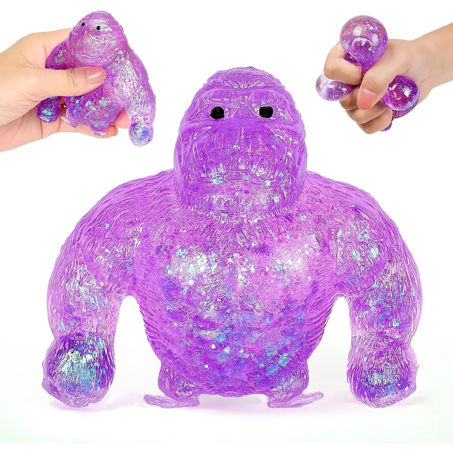 Squishy Fidget Monkey Stress Balls, Monkey Malt Sugar Ball Squishy Toys for Adults, Sensory Stress Relief Toys, Animal Squeeze Stretch Fidget Toys Birthday Gift for Kids (Purple)