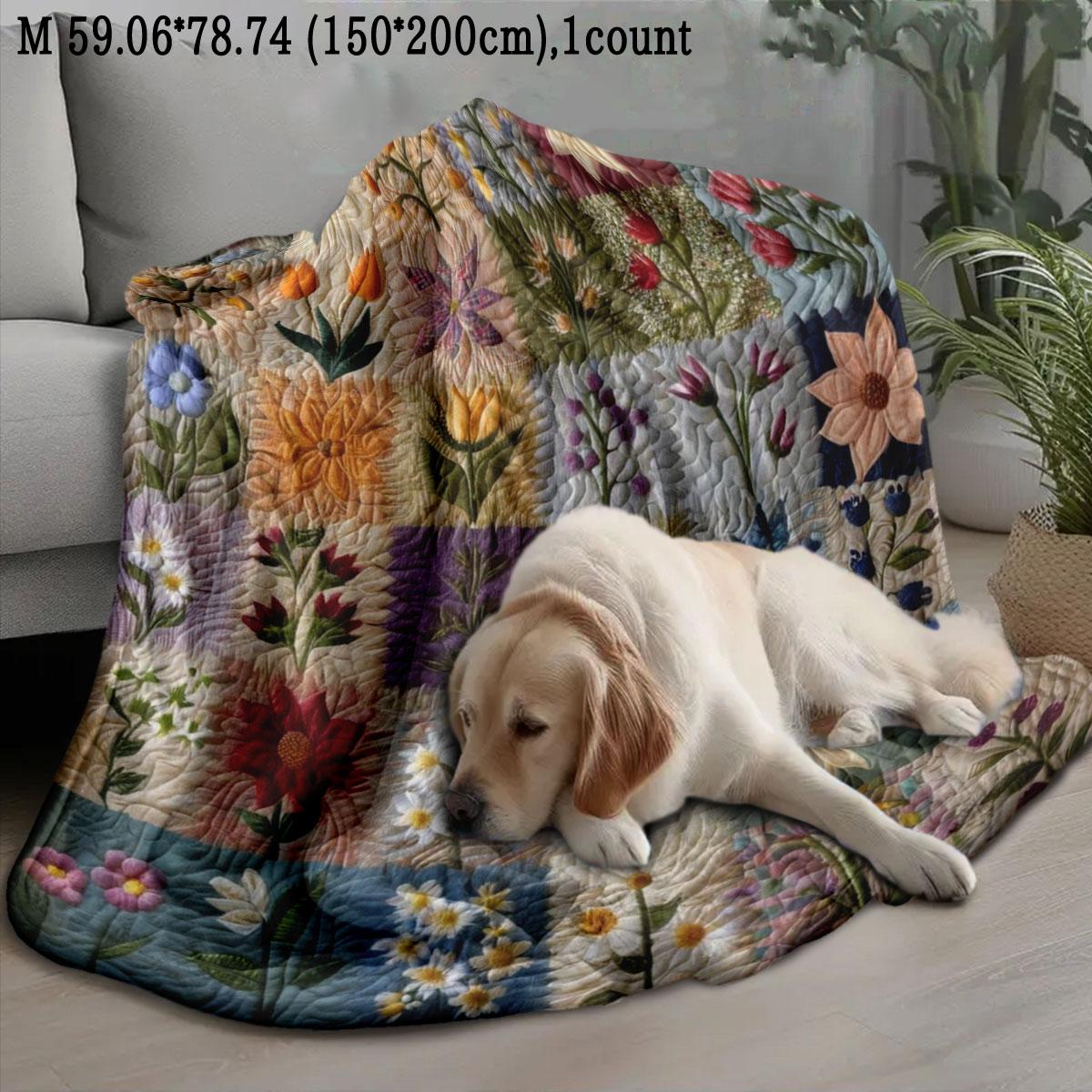 Floral Pattern Patchwork Quilted Throw Blanket, Floral Print Blanket, Soft Comfortable Warm Napping Blanket, Soft Cozy Blanket, Cool Bedroom Bedding Blankets for Home Office Travel Dormitory