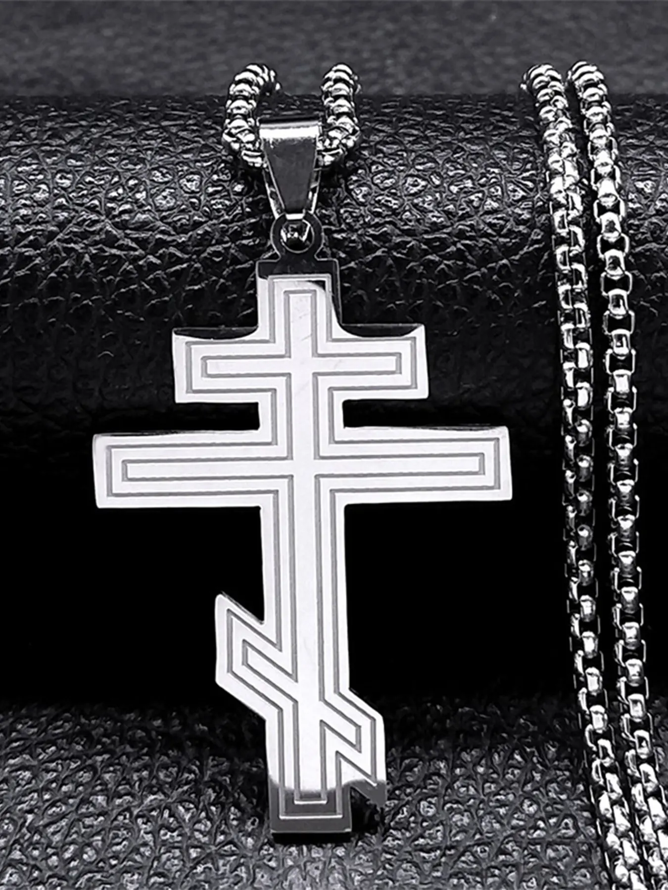 Russian Orthodox Cross Chain Necklace Women Men Stainless Steel Russia Ukraine Religious Christian Crucifix Church Necklace