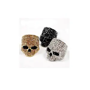 Punk rhinestone skull ring, ghost head full diamond metal ring, hip hop punk nightclub exaggerated ring