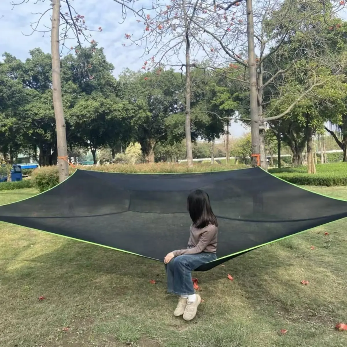 13-Foot Square Hammock, Max 700 Lbs, Fits 4-6 Adults/kids, Includes 4 Pulleys, Shoulder Straps, Net Bag, Carabiner, Storage Bag