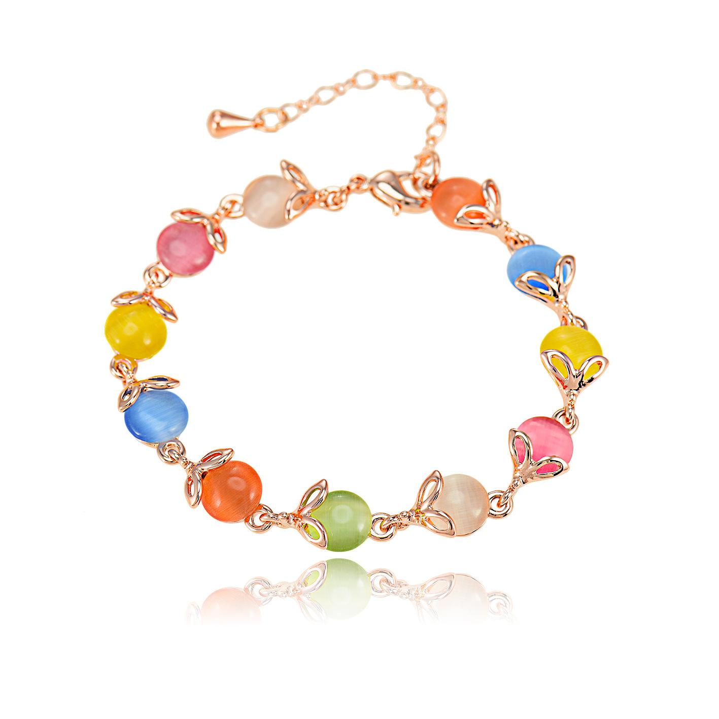 Colorful Cat's Eye Stone Bracelet for Women, Fox Animal Jewelry, Ins Rose Gold Simple Accessories, Birthday Gift, Daughter's Gift