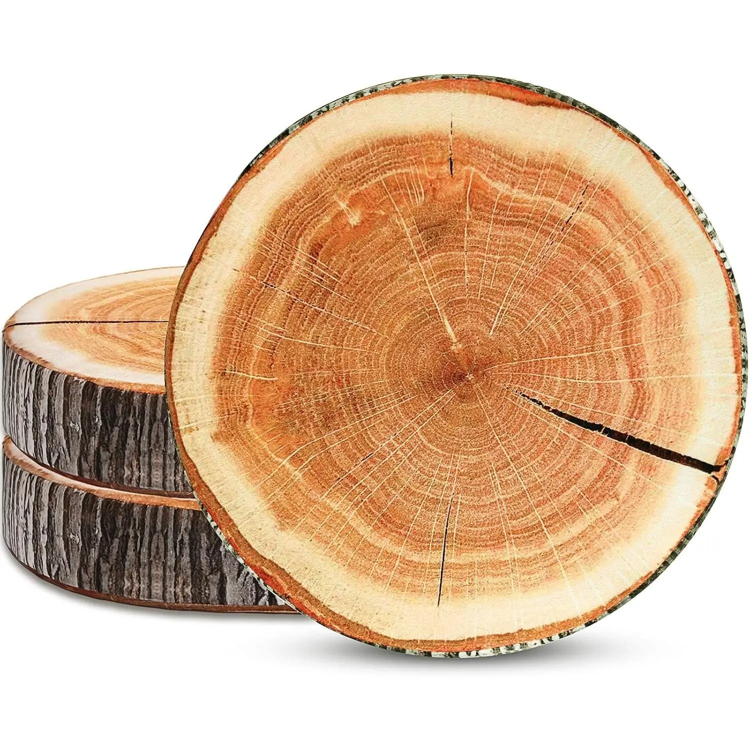 3 Pcs Wood Slice Pillow Round Floor Cushion 3D Digital Throw Pillow Decorative Tree Ring Soft Circle Seating for Kids Chair Home Couch Sofa Bedroom Decor(Emulation)