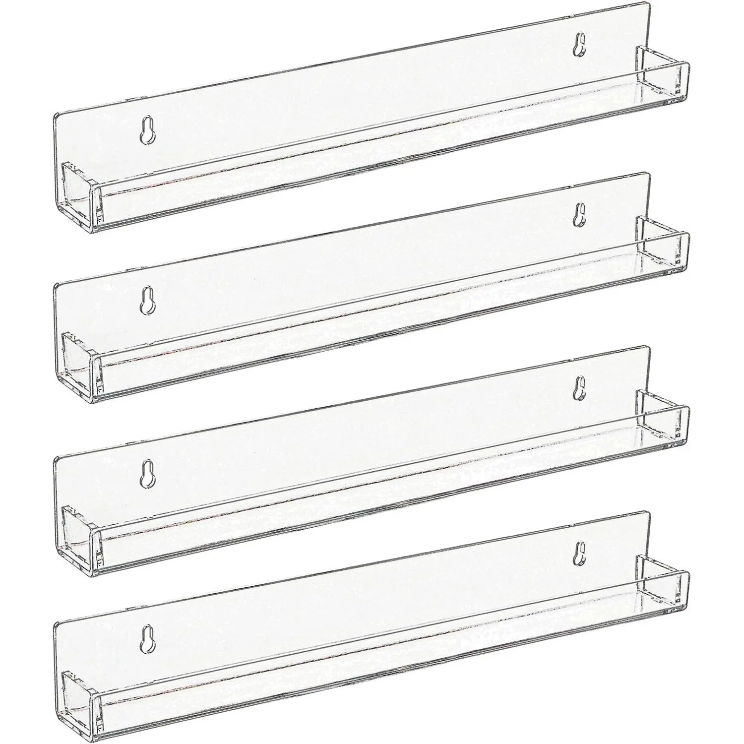 4-Pack Wall-Mounted Acrylic Nail Polish Shelves with Removable Anti-Slip Ends, 15in Invisible Floating Shelves for Nail Storage, Kids' Rooms Gift Idea, 15X1.25x2", Floating Shelf