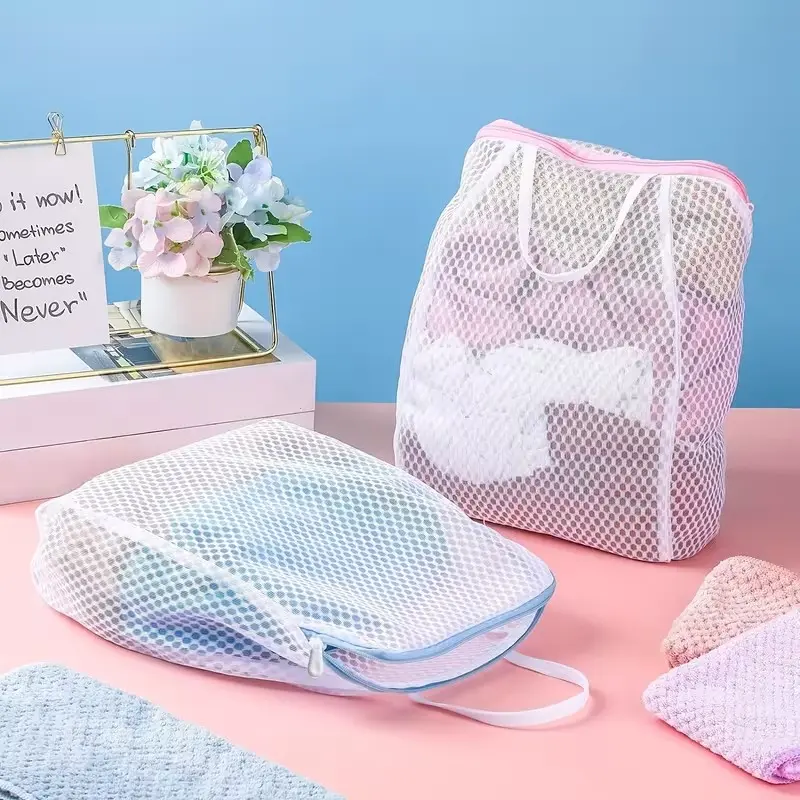 Durable Square Laundry Bag, Woven Polyester Honeycomb Mesh, Zipper and Handle, Ideal for Socks, Underwear, Travel Clothes, Graduation Season