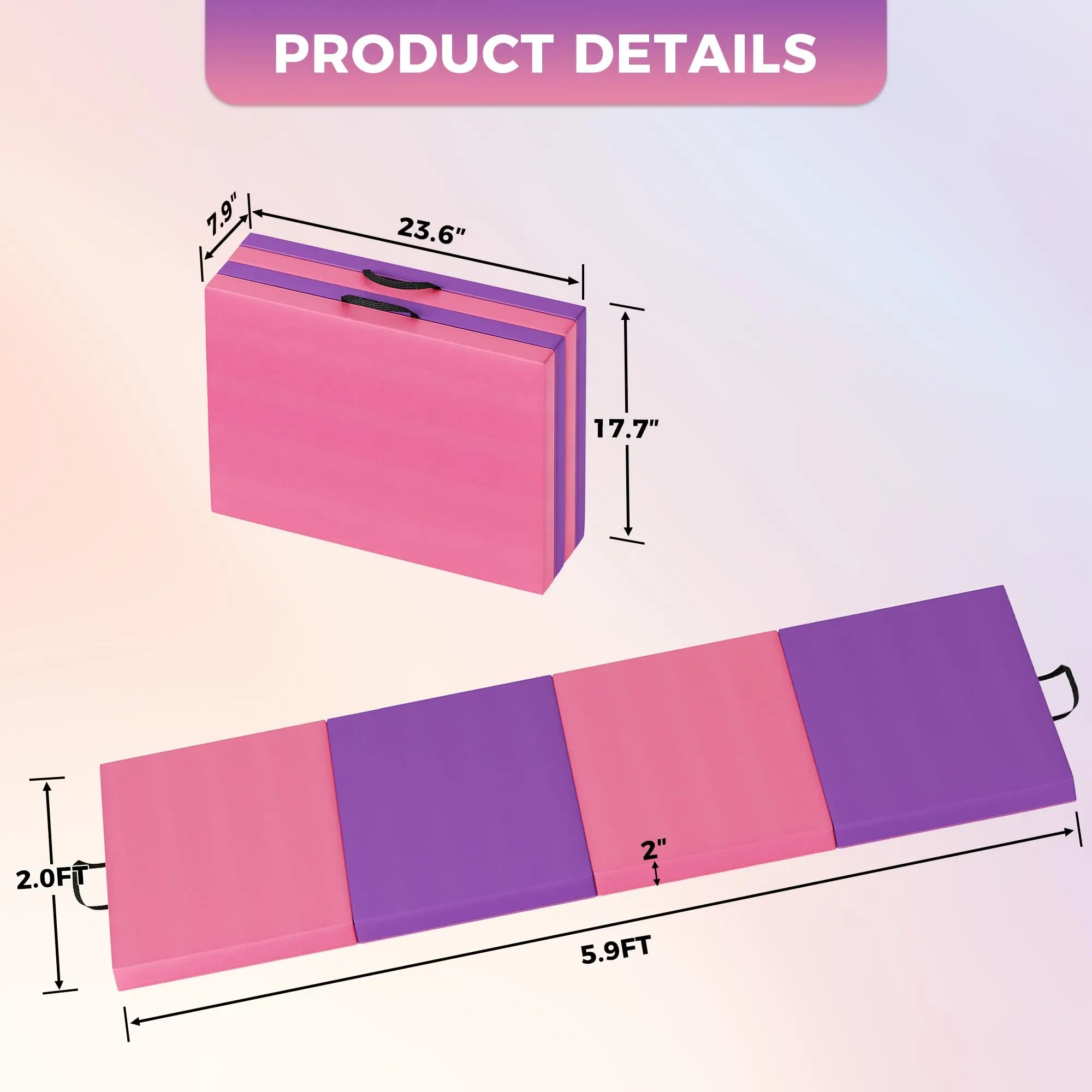 Gymnastics Mat with Carrying Handles, 4-Panel Foldable Tumbling Mat with High Density Thick Foam, Portable Home Gym Fitness Floor Pad for Yoga, Pilates, Aerobics & Martial Arts Training