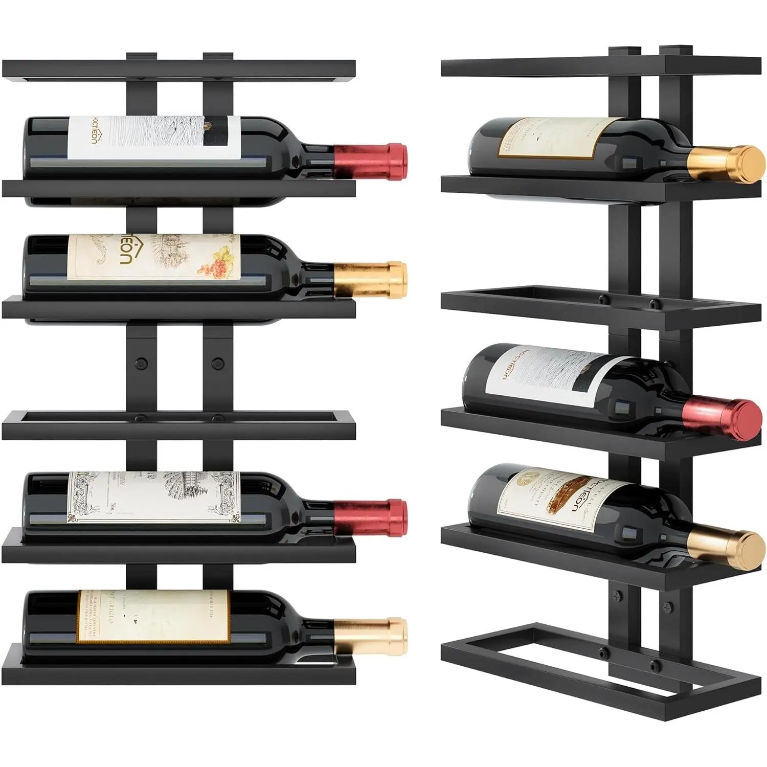 6 Tier Wall Mount Wine Rack, Wall Racks for Wine Bottles Display and Storage, Hanging Bottle Organizer for Living Room, Kitchen, Wine Cellar, Bar, Black