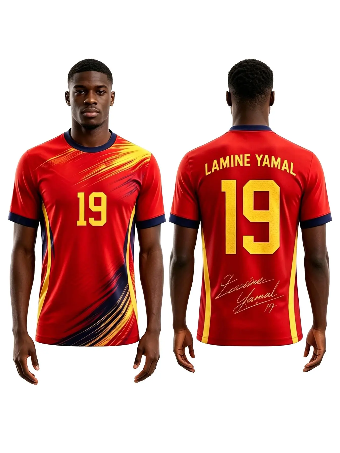Spanish Sports Fashion Soccer Jersey, Printed Number 19, Quick-Dry, Casual Long Sleeve, Loose Fit, All Seasons, Men's Clothing
