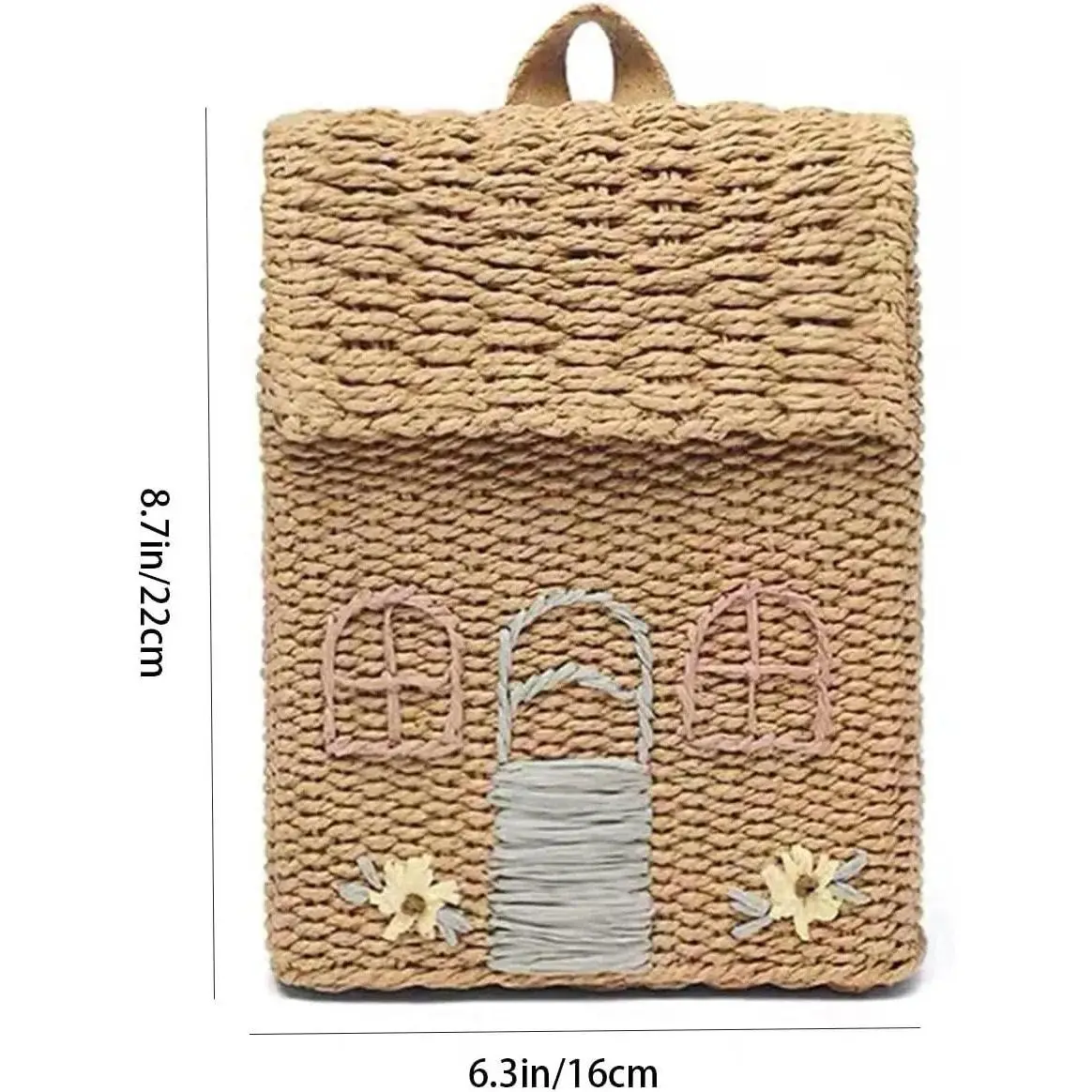 Woven Straw Backpack for Summer Beach And Day Trips, With Shoulder Straps, Small Size, Khaki