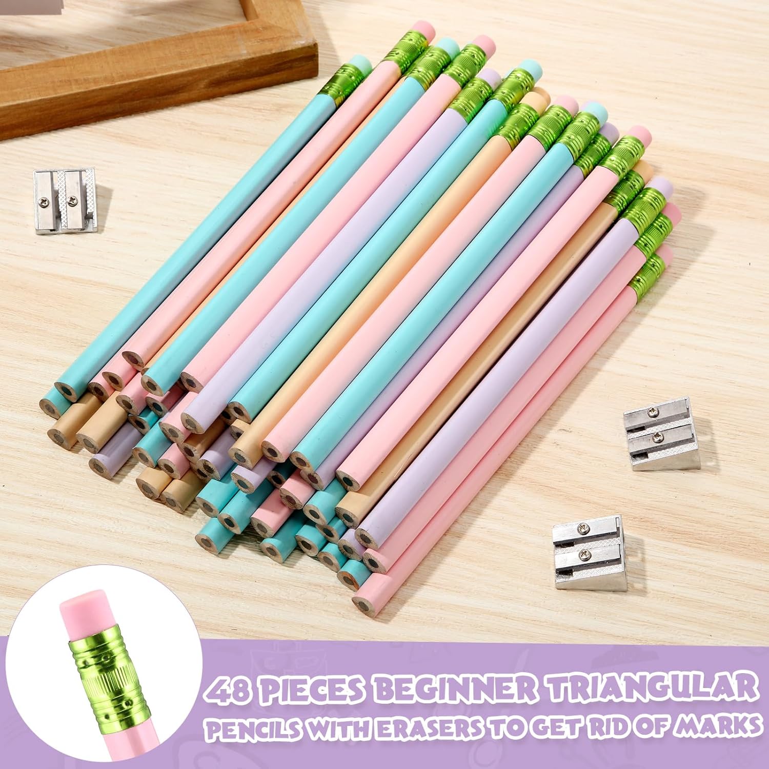 Jumbo Pencil Set (48 Pencils, 3 Sharpeners) - 10 mm Wide, 7.5 Inch Long Large Size Drawing Supplies for Preschoolers, Home & Office Use