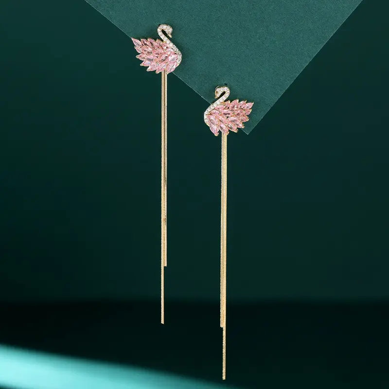 New Fashion Swan Tassel Earrings, Luxurious & Premium DDES0975, Stylish Design, S925 Silver Needle, Two-Wear Swan Tassel Earrings, 14K Gold-Plated