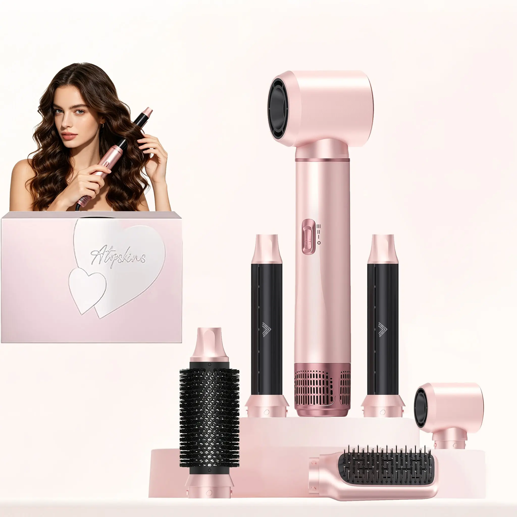 Hair Styler 5 in 1, Magic Hairstyler, Hair Dryer Brush for Hair Styling, Hot Air Brush for Volumizing, Hair Wrap Dryer Set with Detachable Heads Comb, Hair Styling Tools for Drying Curling Straightening