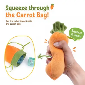 3PCS Squishy Fidget Toys Set - Cute Carrot Plush Bag with 2 Clear Ice Cube Squishies, Stress Relief Sensory Toy for Kids Adults, ASMR Glitter Snowflake Shell Toy, Kawaii Party Favors Stocking Stuffers