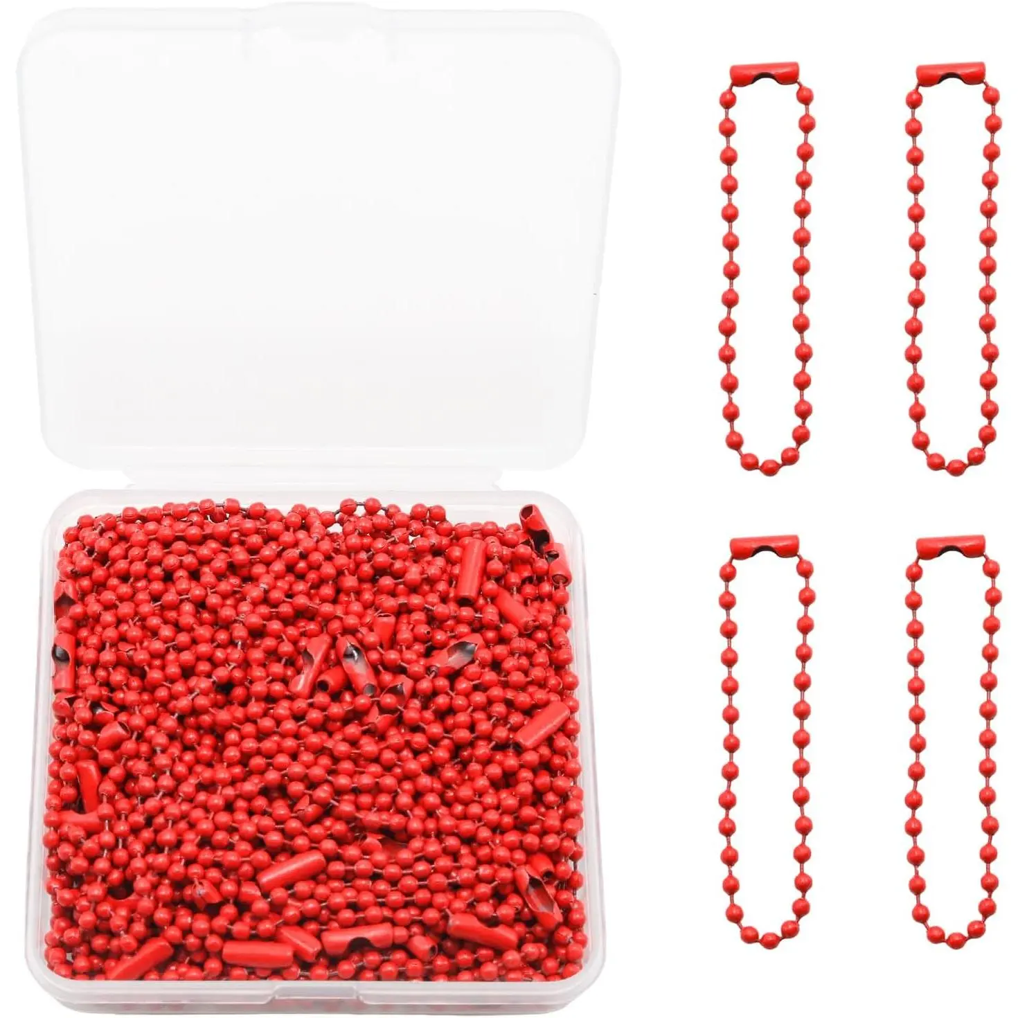 100 count Metal Ball Beads Chain Bulk,  Tag Metal Chain Key Chain Links, 4.72 Inch Adjustable  Beaded Chains with Connectors for DIY Crafts (Red)