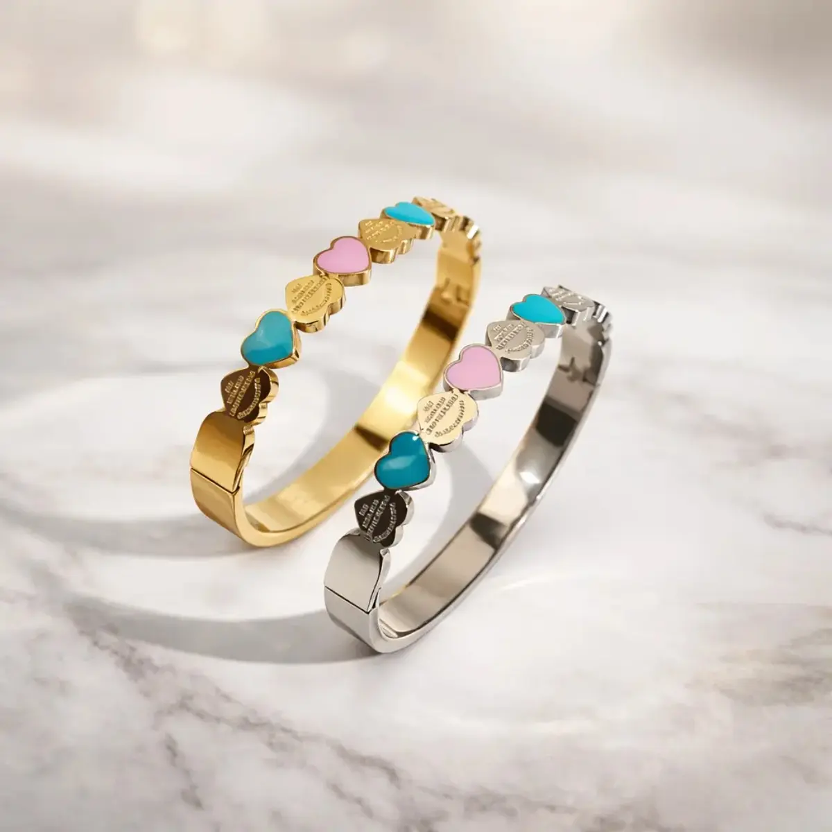 Gold Silver Heart Titanium Steel Bangle for Women, Adjustable Link Bracelet Jewelry for Daily Wear and Friendship Styling