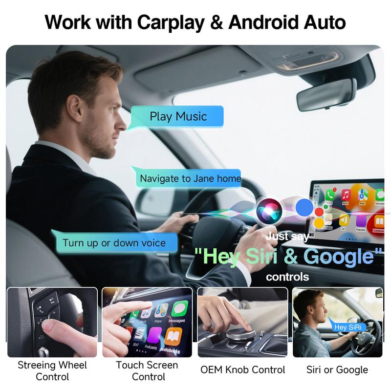 2-in-1 Wireless CarPlay & Android Auto Adapter, Plug & Play CarPlay Dongle Converts Wired to Wireless, Fast Auto-Connect, No Delay, Compact Design for iPhone & Android with USB/USB-C Port(Black)
